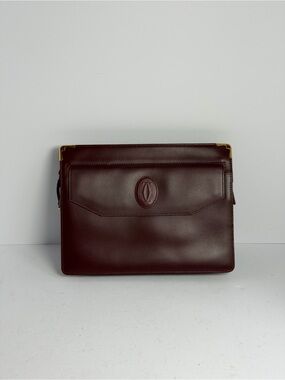 Vintage Cartier Must De Cartier Burgundy Leather Clutch Bag